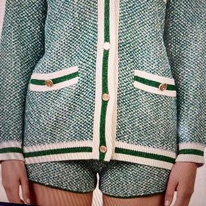 Maje Maitresse Metallic Thread Knit Green/Blue Shorts Size 38